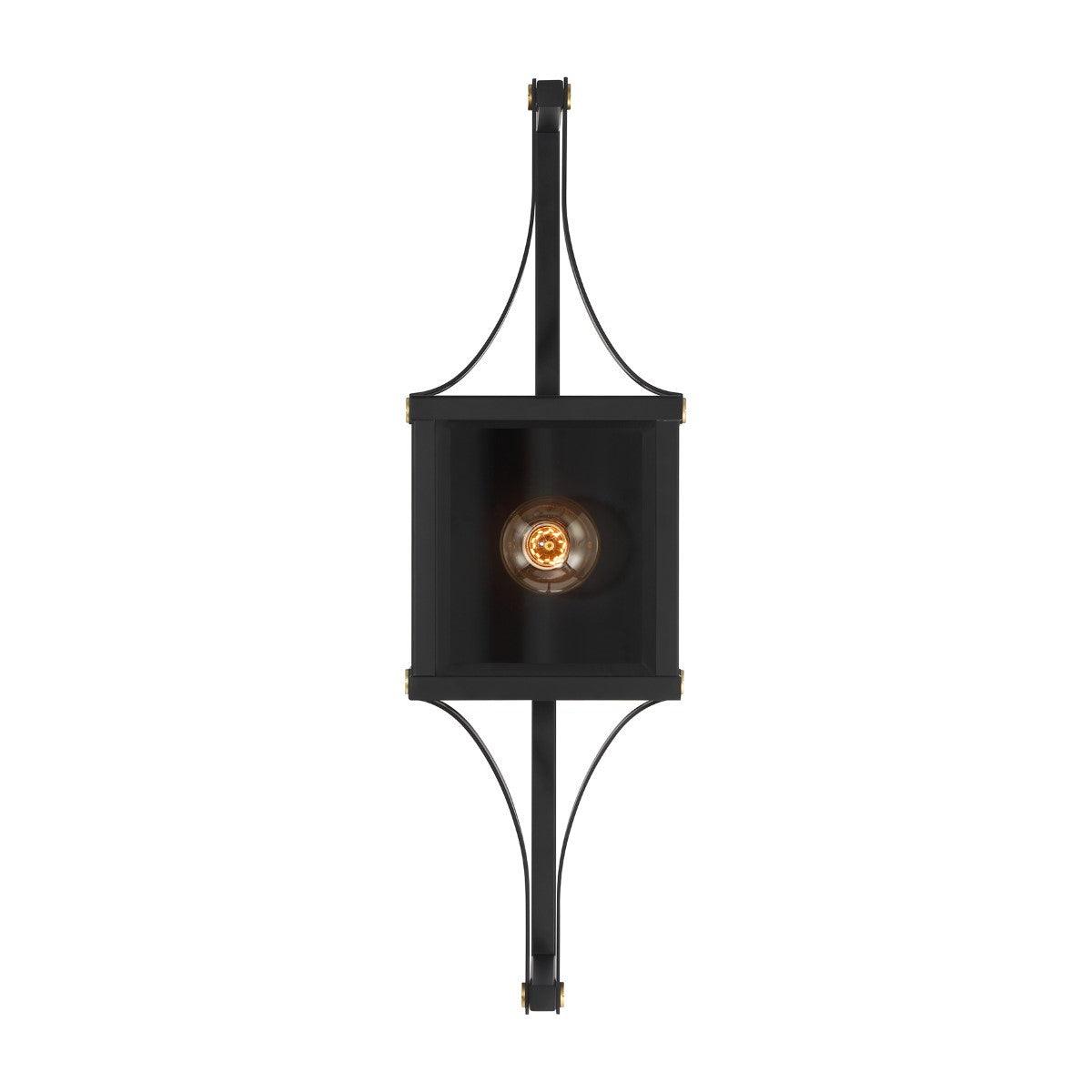Raeburn 28 in. Outdoor Wall Lantern Matte Black and Weathered Brushed Brass Finish
