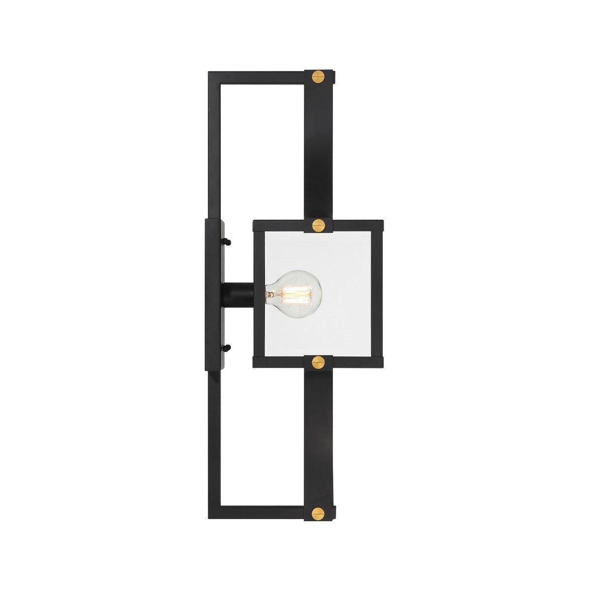 Raeburn 28 in. Outdoor Wall Lantern Matte Black and Weathered Brushed Brass Finish
