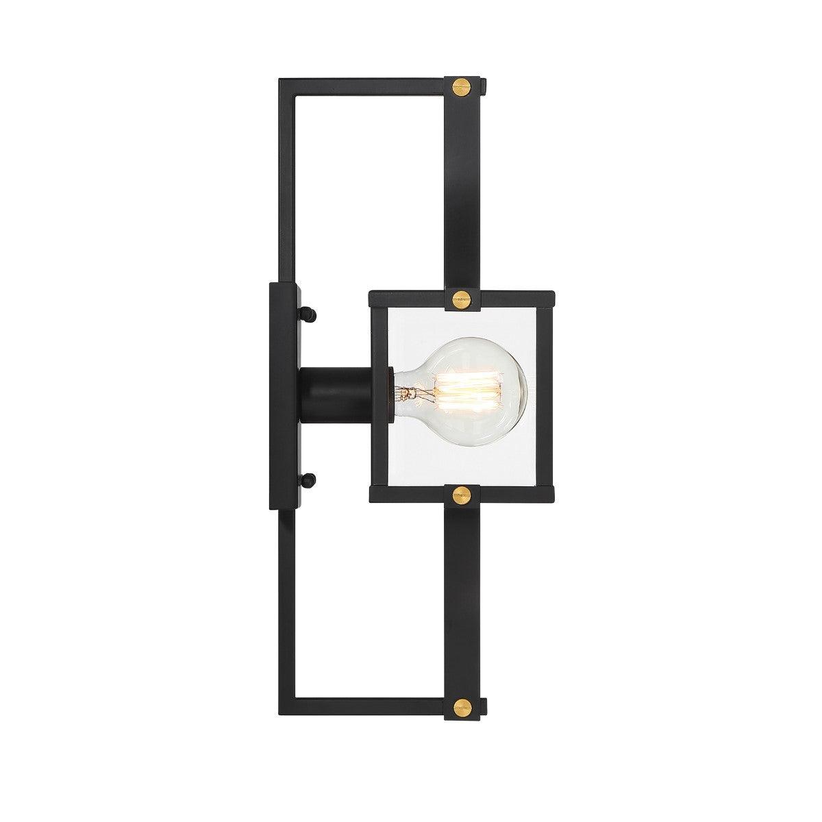 Raeburn 18 in. Outdoor Wall Lantern Matte Black and Weathered Brushed Brass Finish