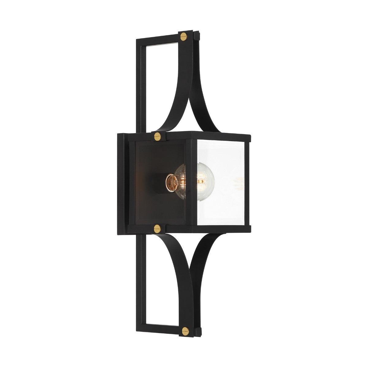 Raeburn 23 in. Outdoor Wall Lantern Matte Black and Weathered Brushed Brass Finish