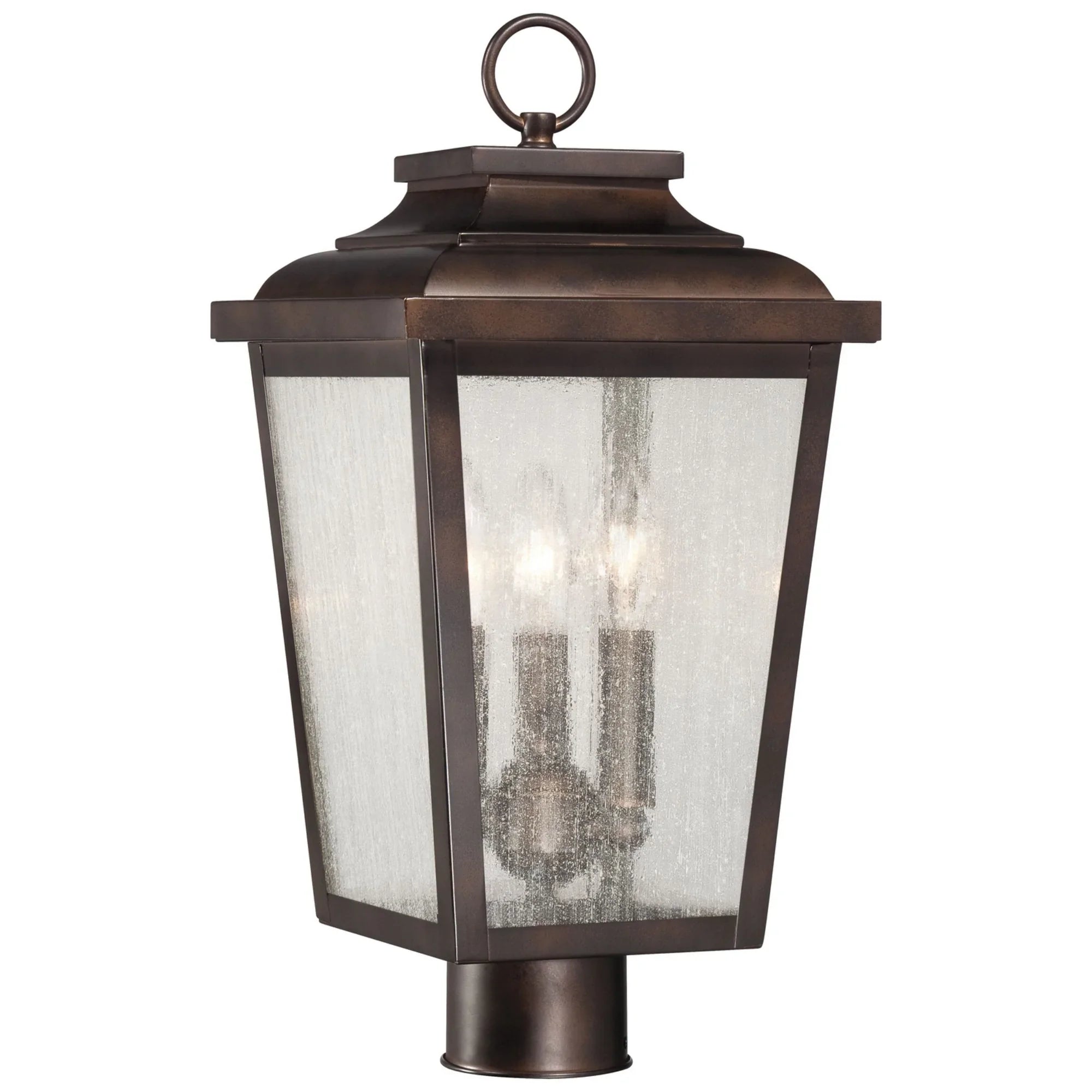 Irvington Manor 18" 3-Light Outdoor Post Mount with Clear Seeded Glass, Chelesa Bronze Finish - Bees Lighting