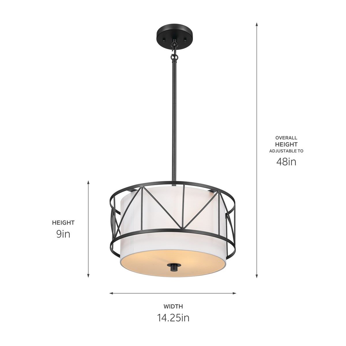 Birkleigh 14 in. 3 Lights Convertible Pendant/Semi Flush Mount Light Black finish - Bees Lighting