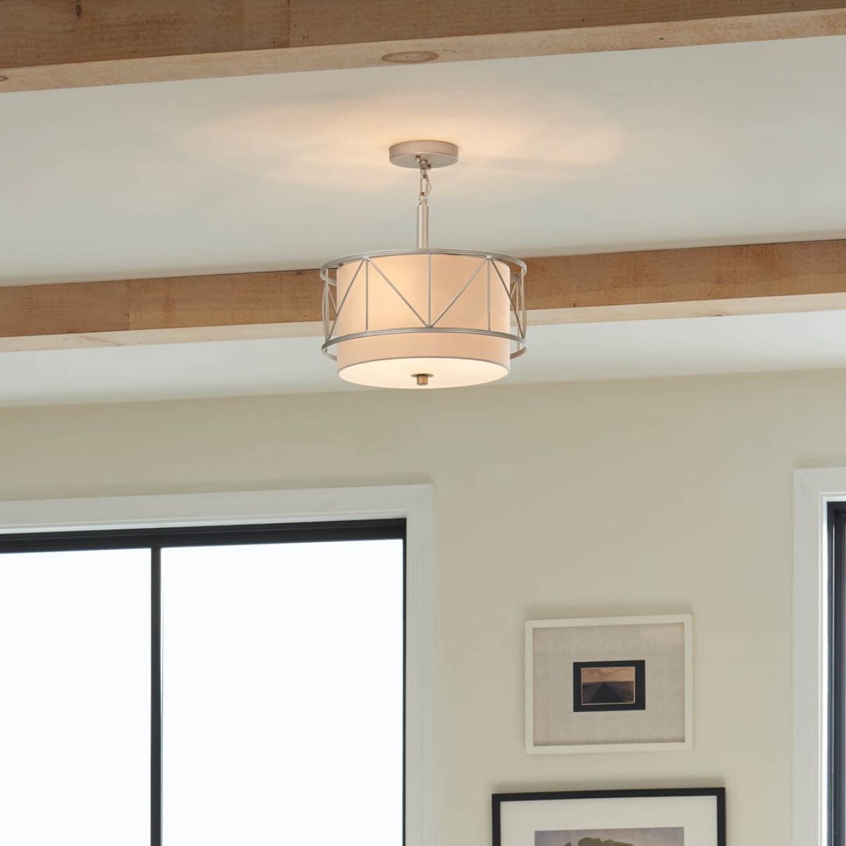 Birkleigh 14 in. 3 Lights Convertible Pendant/Semi Flush Mount Light Satin Nickel finish - Bees Lighting