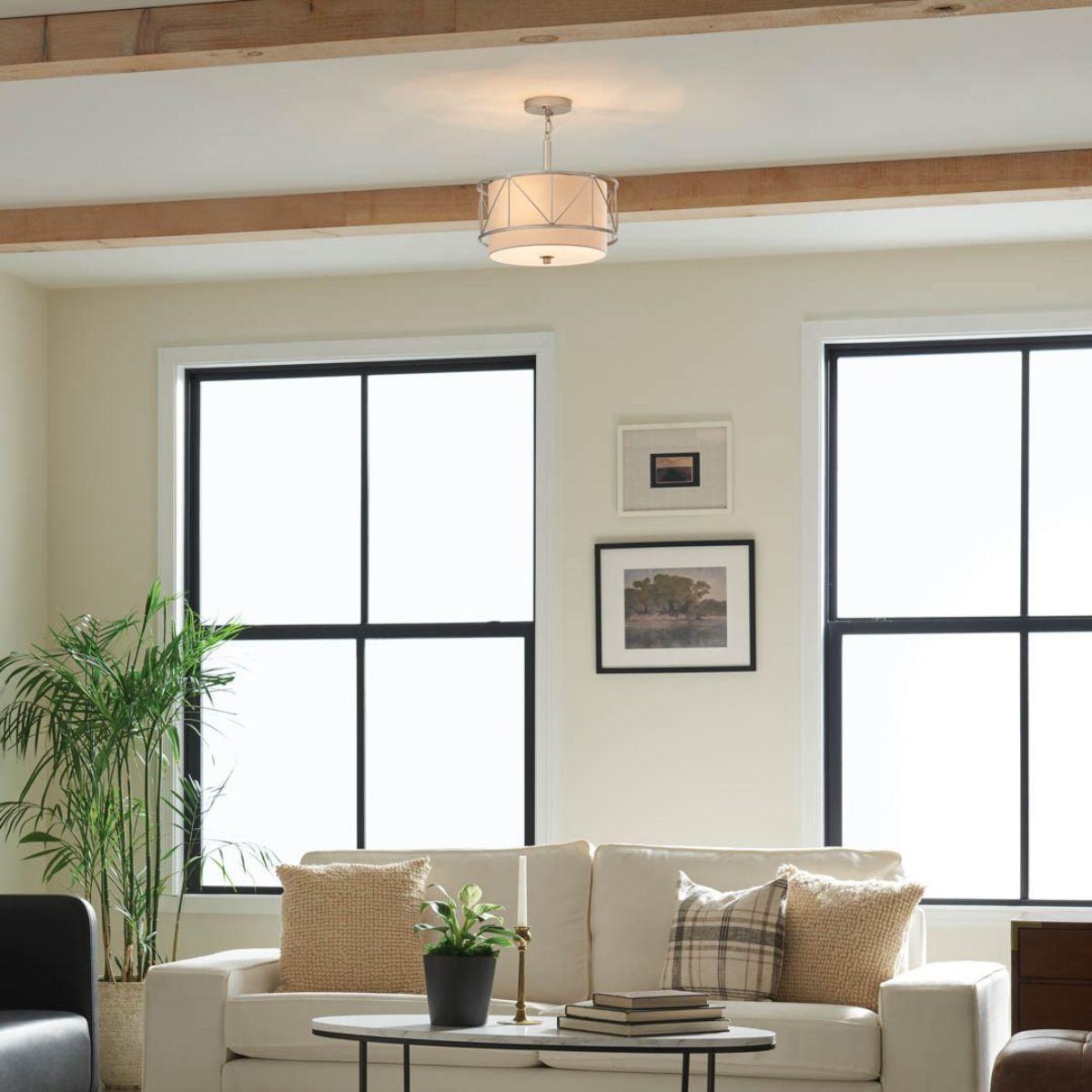 Birkleigh 14 in. 3 Lights Convertible Pendant/Semi Flush Mount Light Satin Nickel finish - Bees Lighting