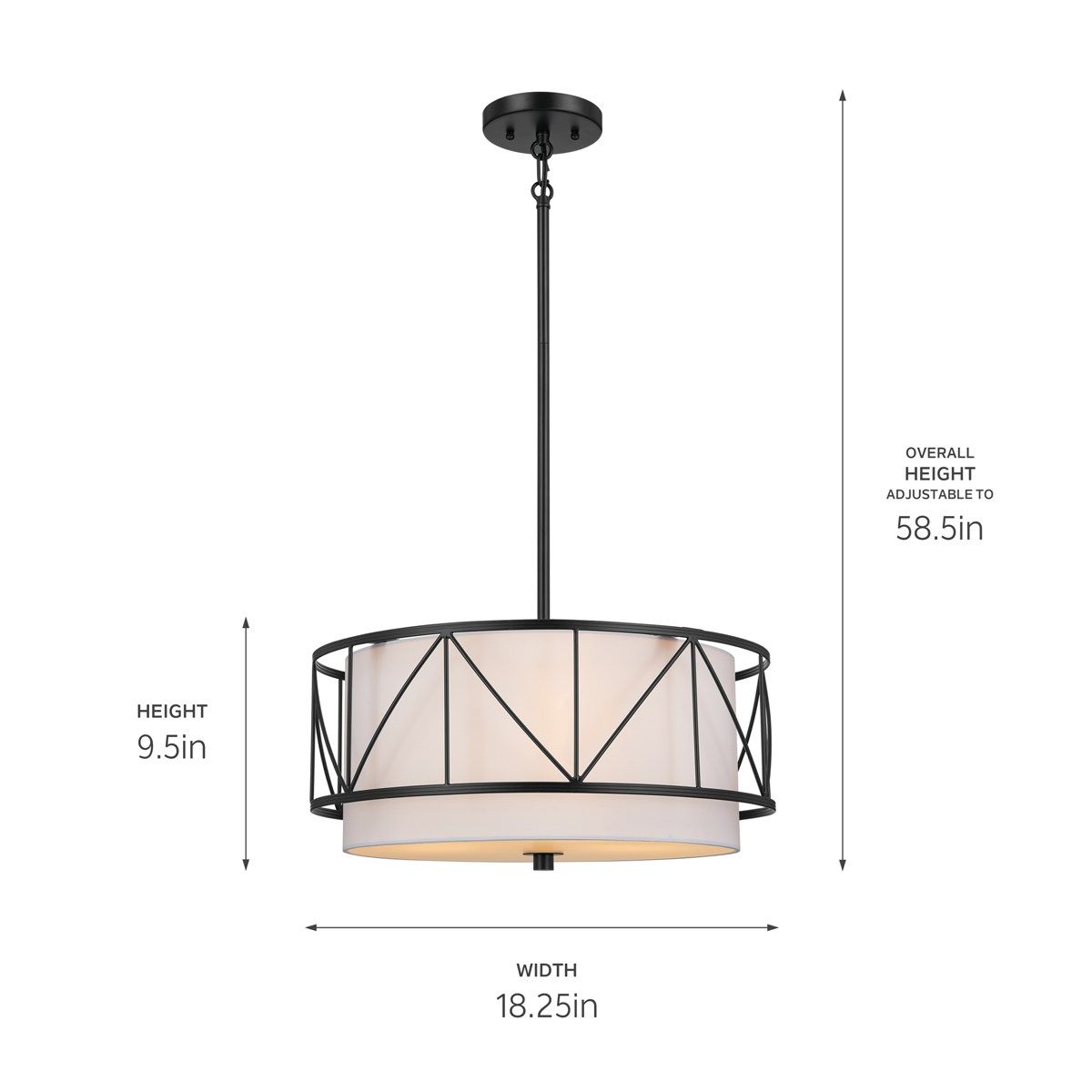 Birkleigh 18 in. 3 Lights Convertible Pendant/Semi Flush Mount Light Black finish - Bees Lighting