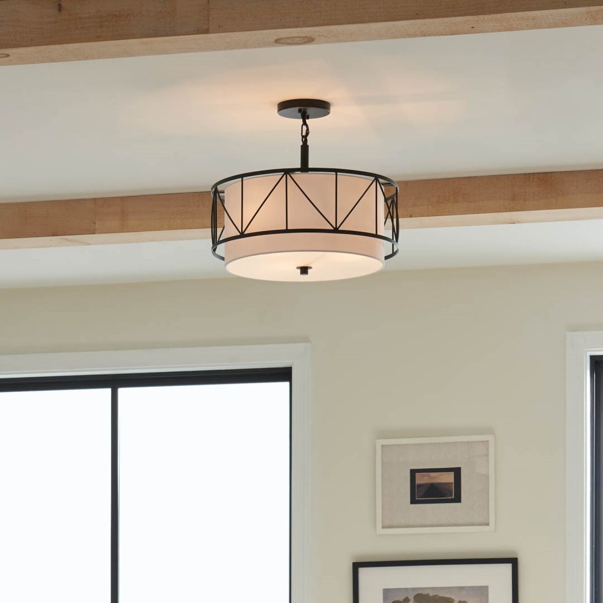Birkleigh 18 in. 3 Lights Convertible Pendant/Semi Flush Mount Light Black finish - Bees Lighting