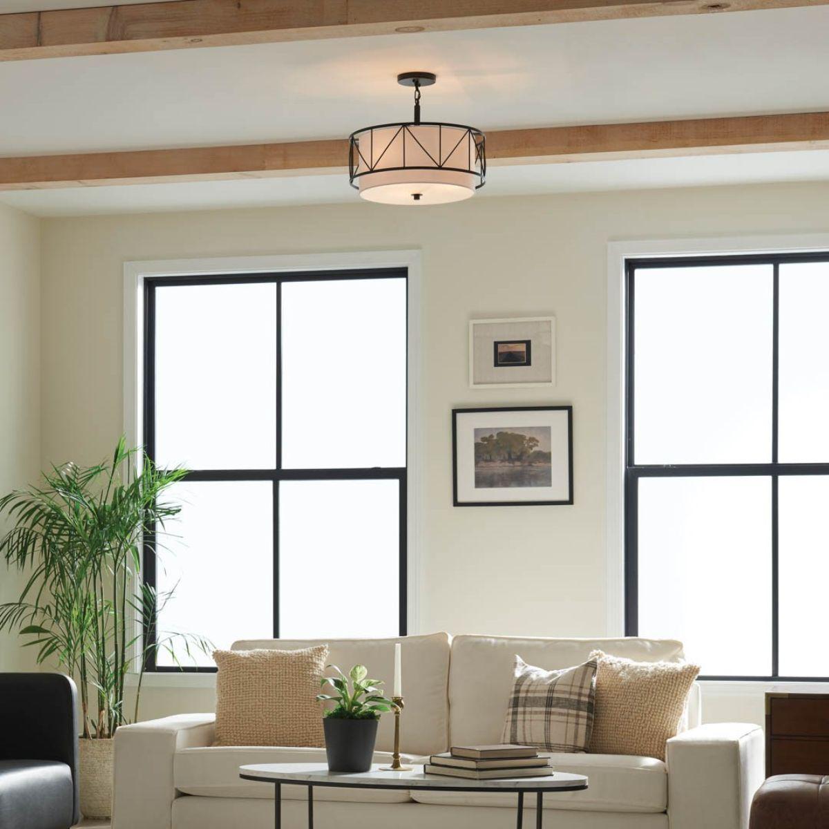Birkleigh 18 in. 3 Lights Convertible Pendant/Semi Flush Mount Light Black finish - Bees Lighting