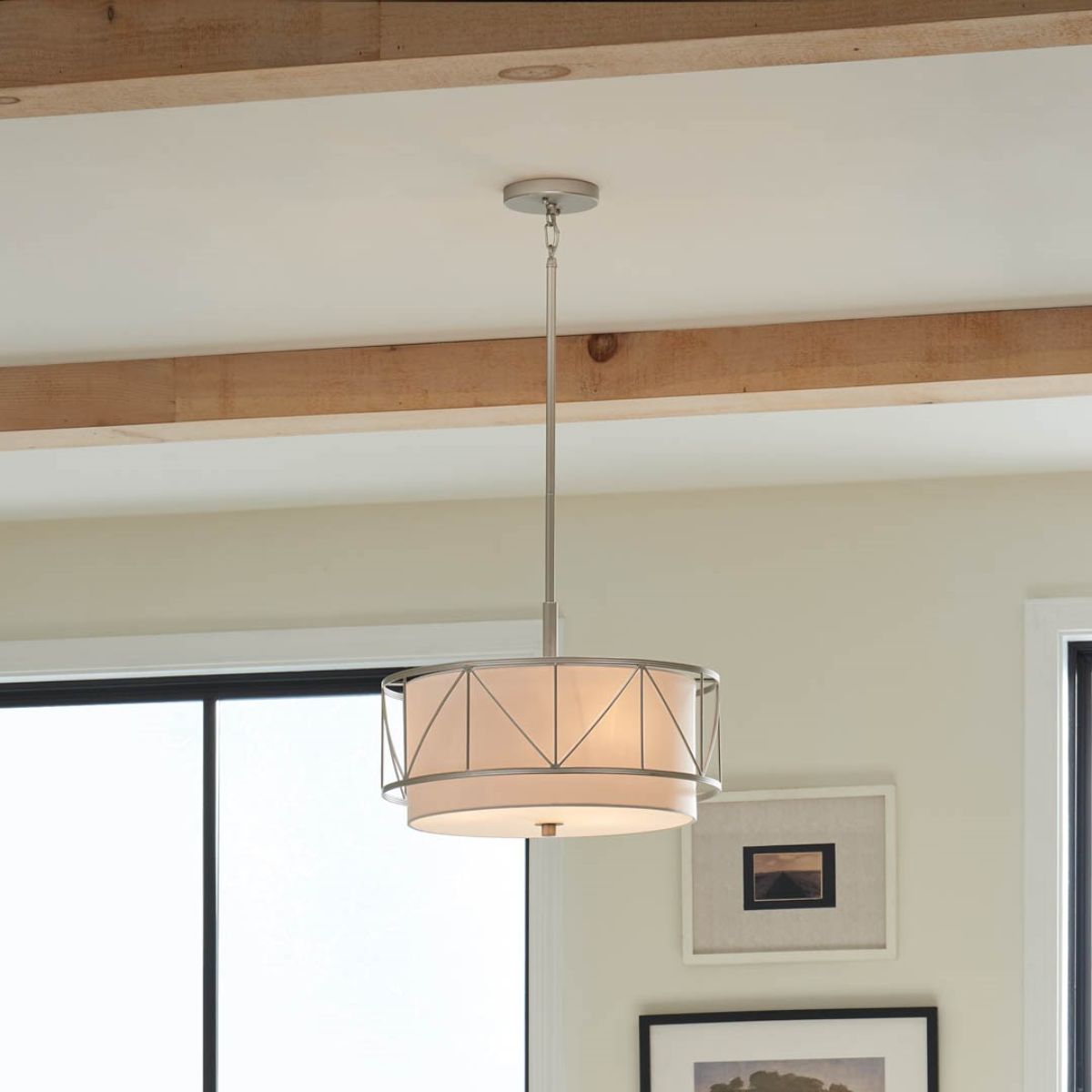 Birkleigh 18 in. 3 Lights Convertible Pendant/Semi Flush Mount Light Satin Nickel finish - Bees Lighting