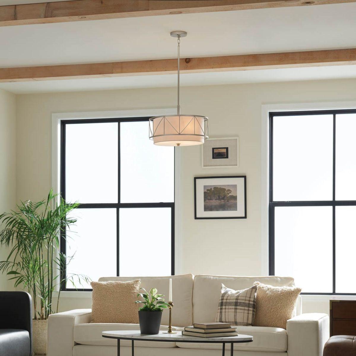 Birkleigh 18 in. 3 Lights Convertible Pendant/Semi Flush Mount Light Satin Nickel finish - Bees Lighting