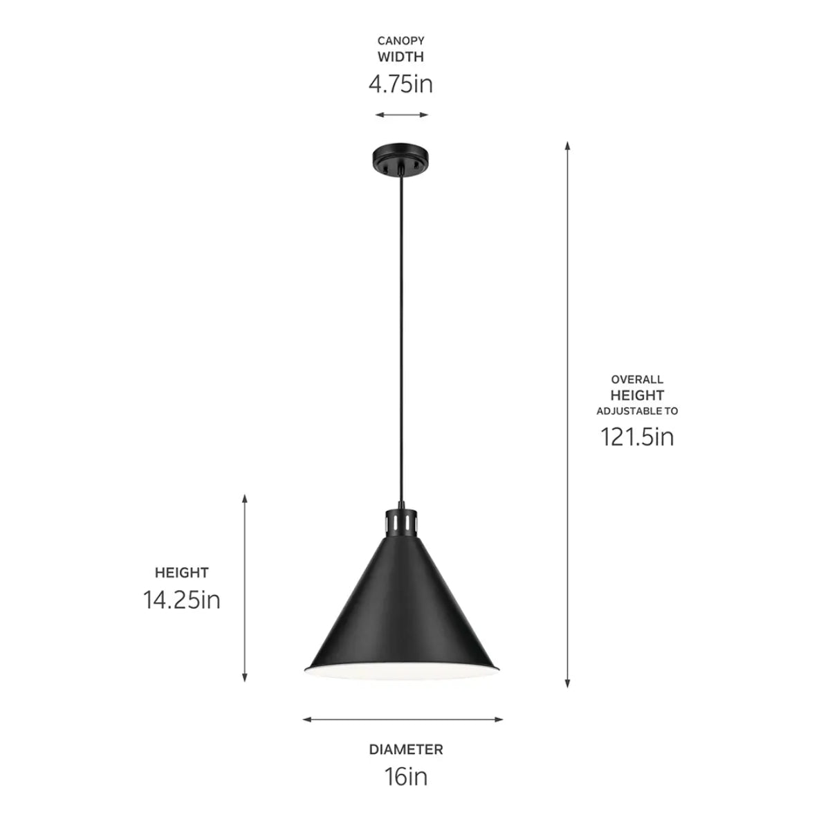 Zailey 16 in. PCone endant Light Black Finish - Bees Lighting