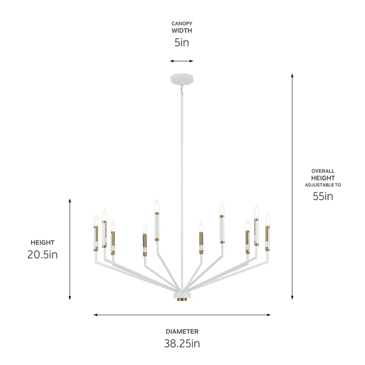 Armand 38" Armand 10-Light Chandelier 1-Tier, White and bronze Finish - Bees Lighting