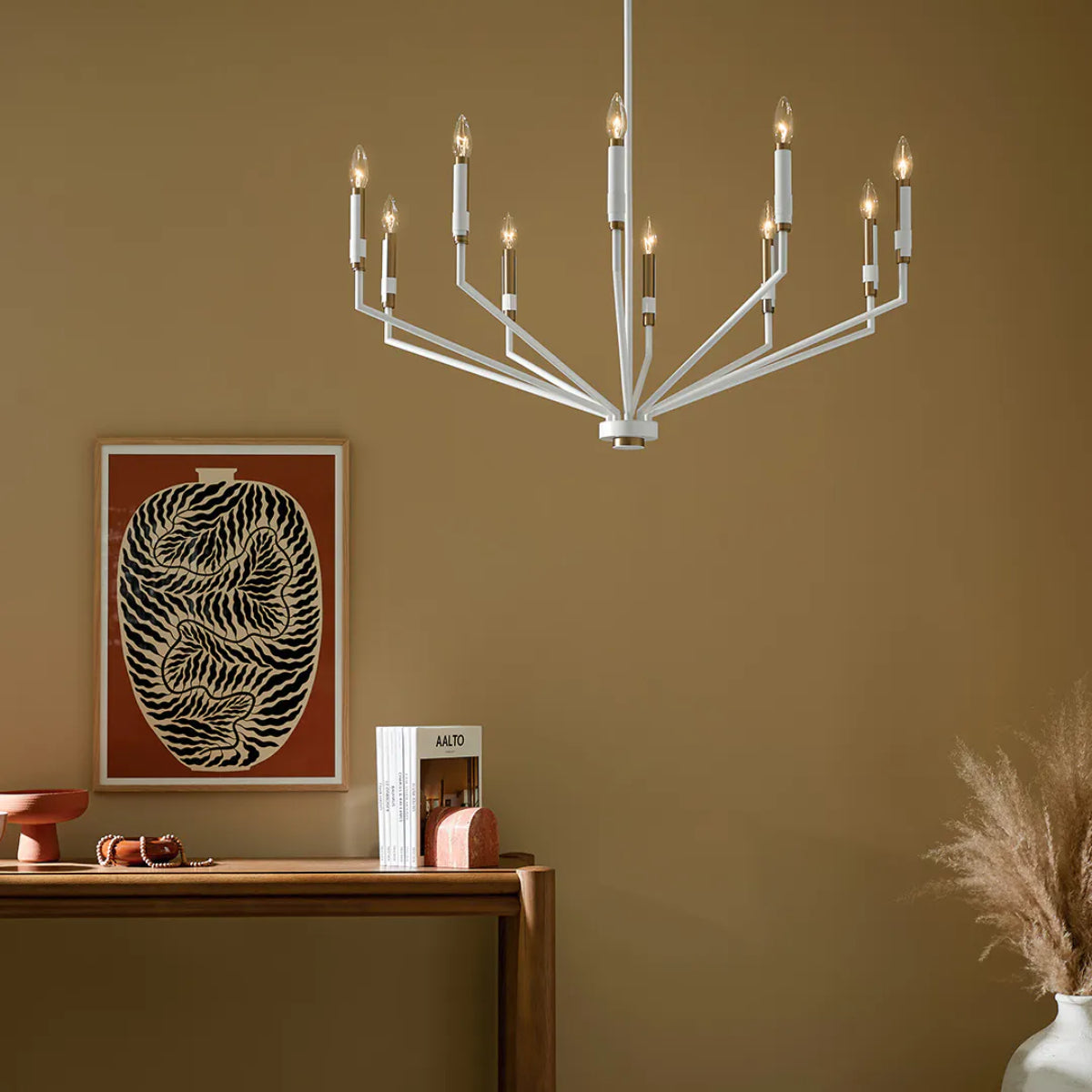 Armand 38" Armand 10-Light Chandelier 1-Tier, White and bronze Finish - Bees Lighting