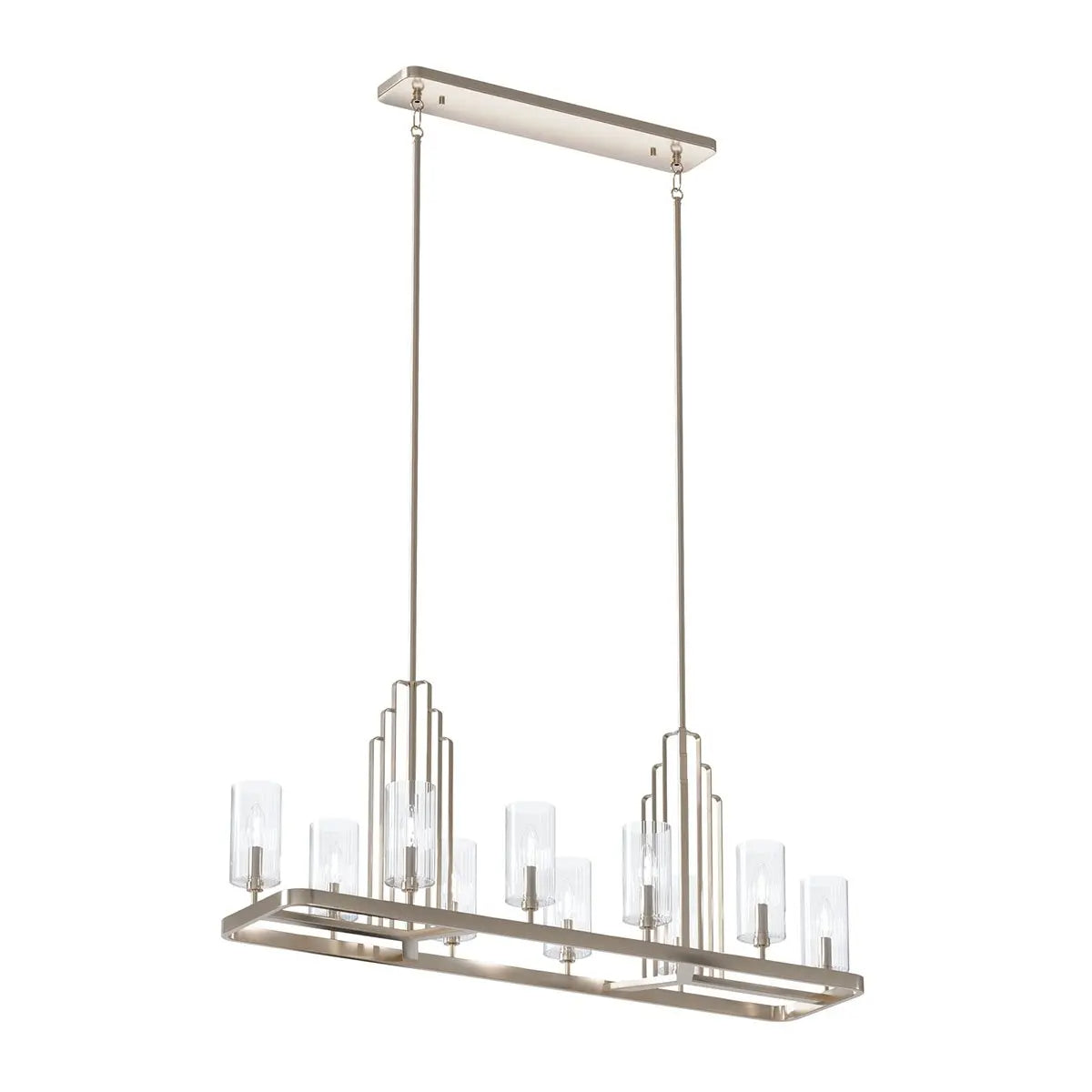 Kimrose 45" 10-Light Linear Chandelier with Clear Fluted Glass, Polished Nickel Finish - Bees Lighting