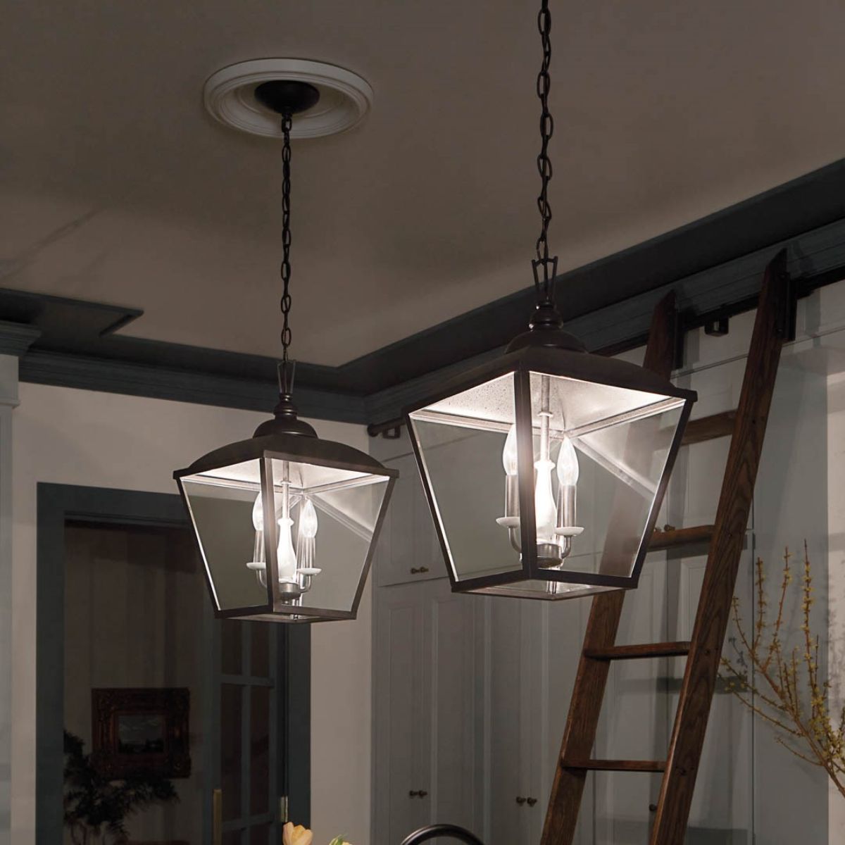 Dame 13 in. 2 lights Pendant Light Anvil Iron finish - Bees Lighting