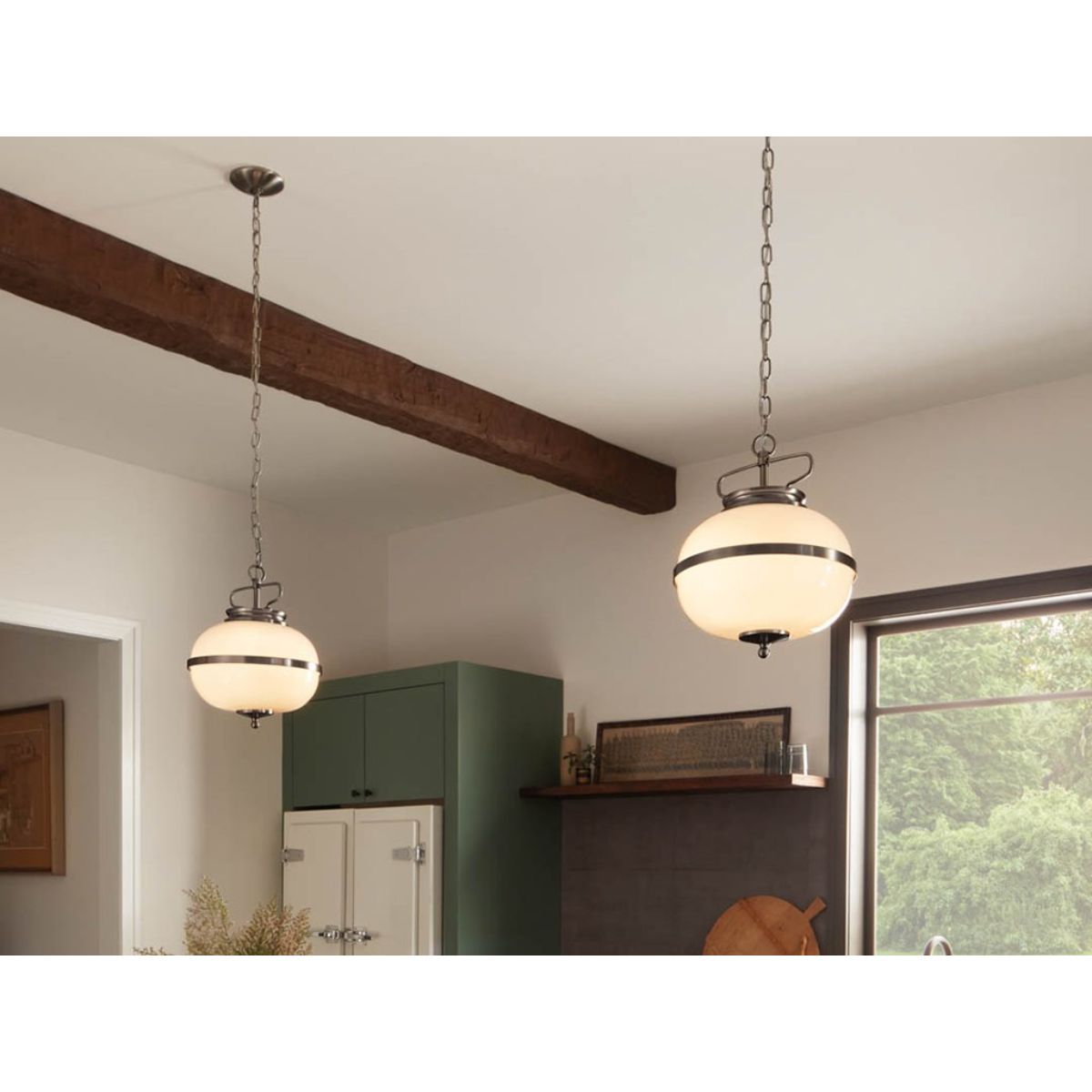Opal 12 in. 2 lights Pendant Light Pewter finish - Bees Lighting