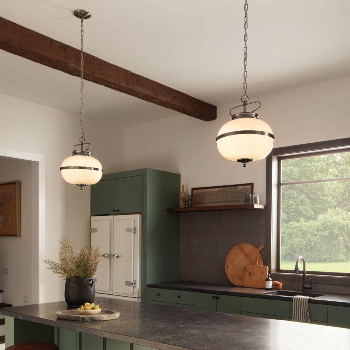 Opal 12 in. 2 lights Pendant Light Pewter finish - Bees Lighting