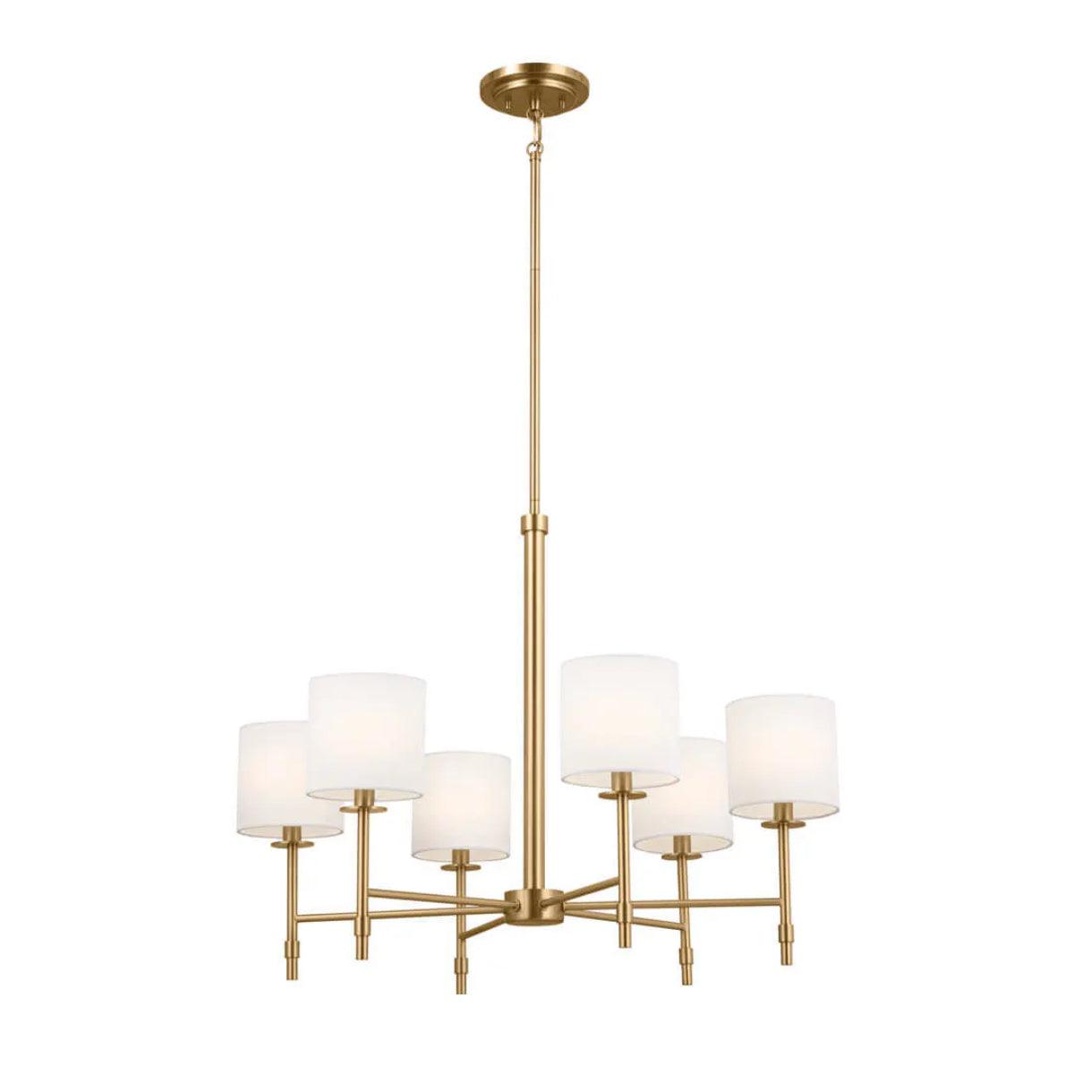 Ali 28" 6-Light Chandelier with Fabric Drum Shade, Brushed Natural Brass Finish - Bees Lighting