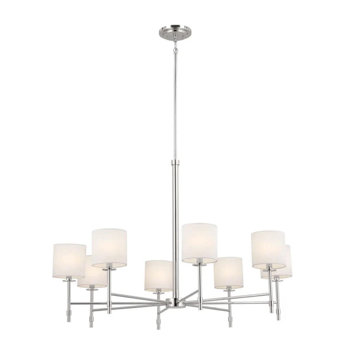 Ali 39" 8-Light Chandelier with Fabric Drum Shade, Polished Nickel Finish - Bees Lighting