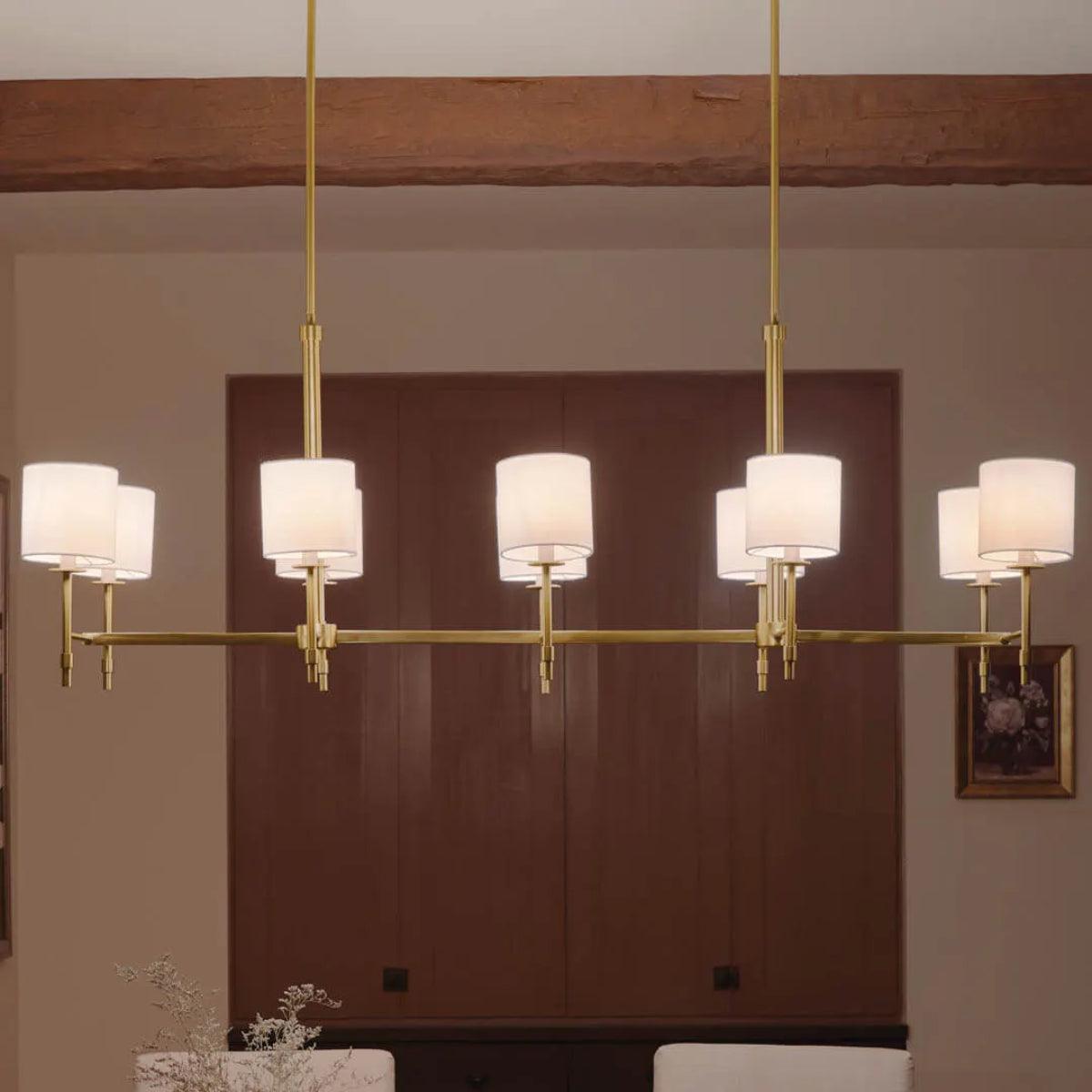 Ali 57" 10-Light Chandelier with Fabric Drum Shade, Brushed Natural Brass Finish - Bees Lighting