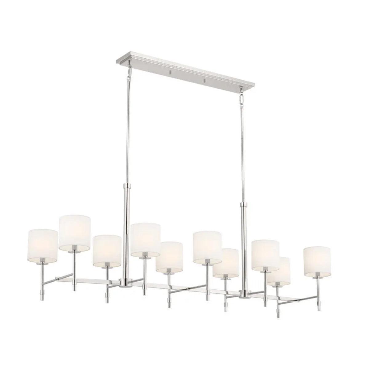 Ali 57" 10-Light Chandelier with Fabric Drum Shade, Polished Nickel Finish - Bees Lighting