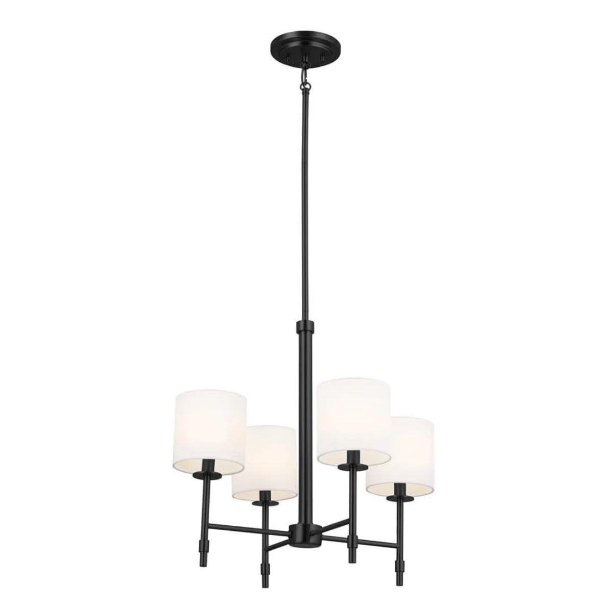 Ali 20" 4-Light Chandelier with Fabric Drum Shade, Black Finish - Bees Lighting