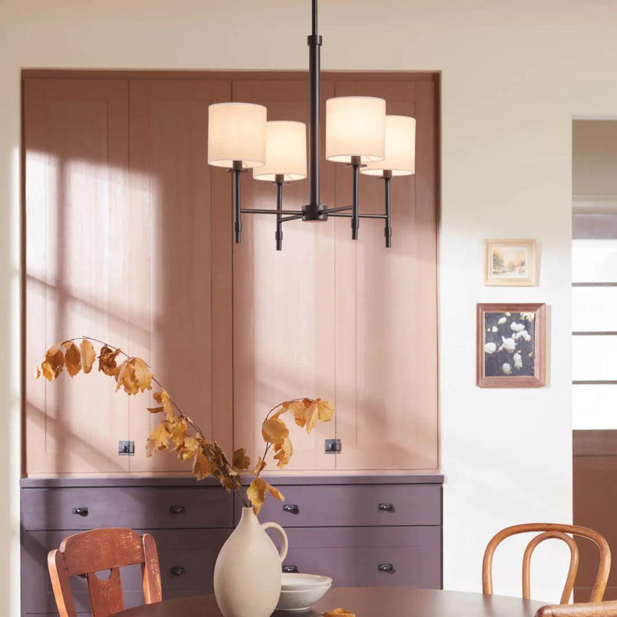 Ali 20" 4-Light Chandelier with Fabric Drum Shade, Black Finish - Bees Lighting