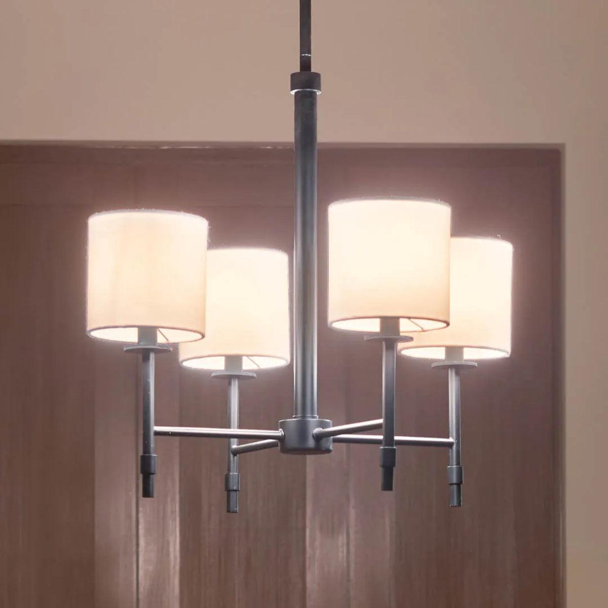 Ali 20" 4-Light Chandelier with Fabric Drum Shade, Black Finish - Bees Lighting