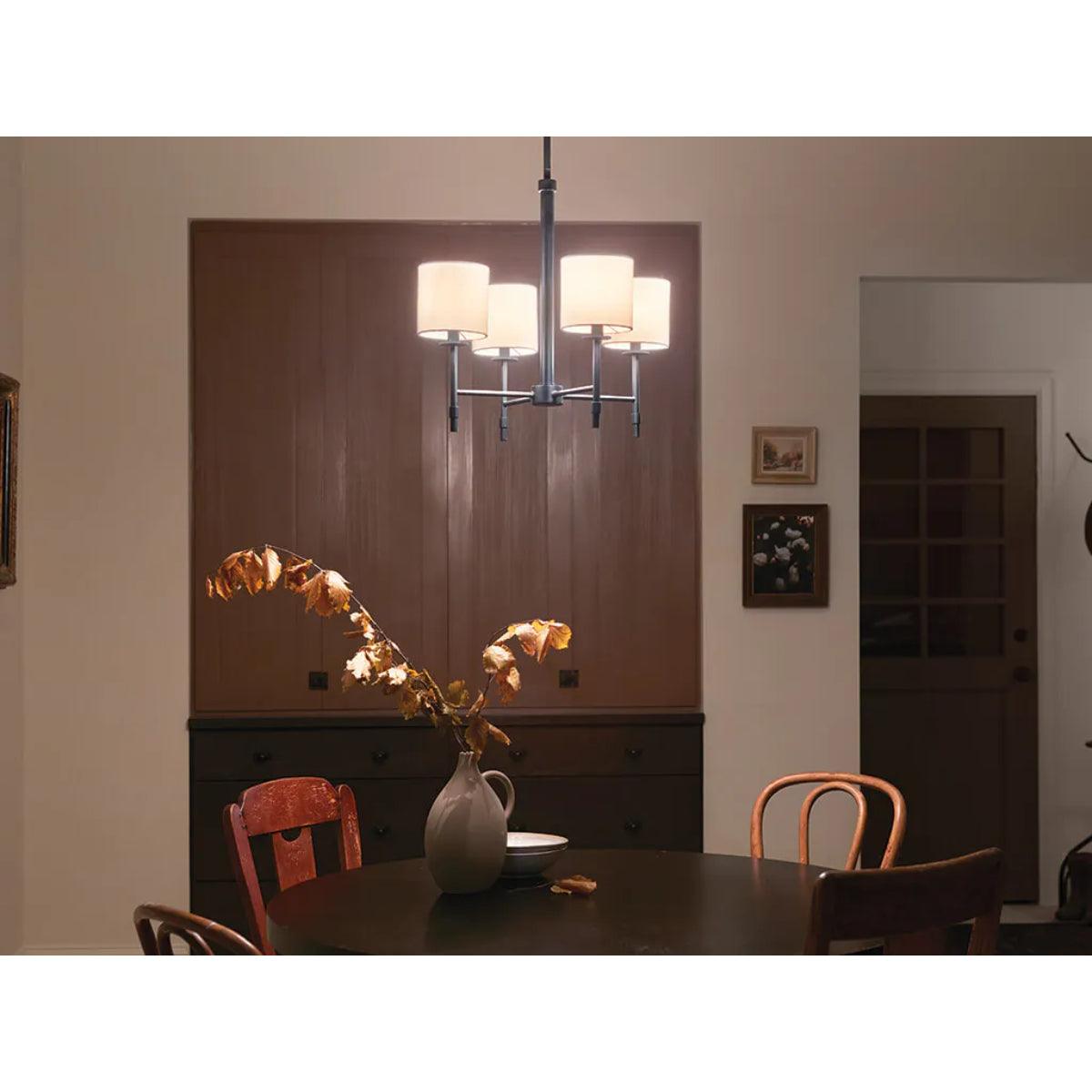 Ali 20" 4-Light Chandelier with Fabric Drum Shade, Black Finish - Bees Lighting