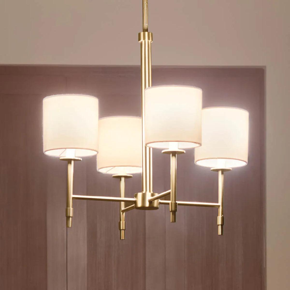 Ali 20" 4-Light Chandelier with Fabric Drum Shade, Brushed Natural Brass Finish - Bees Lighting