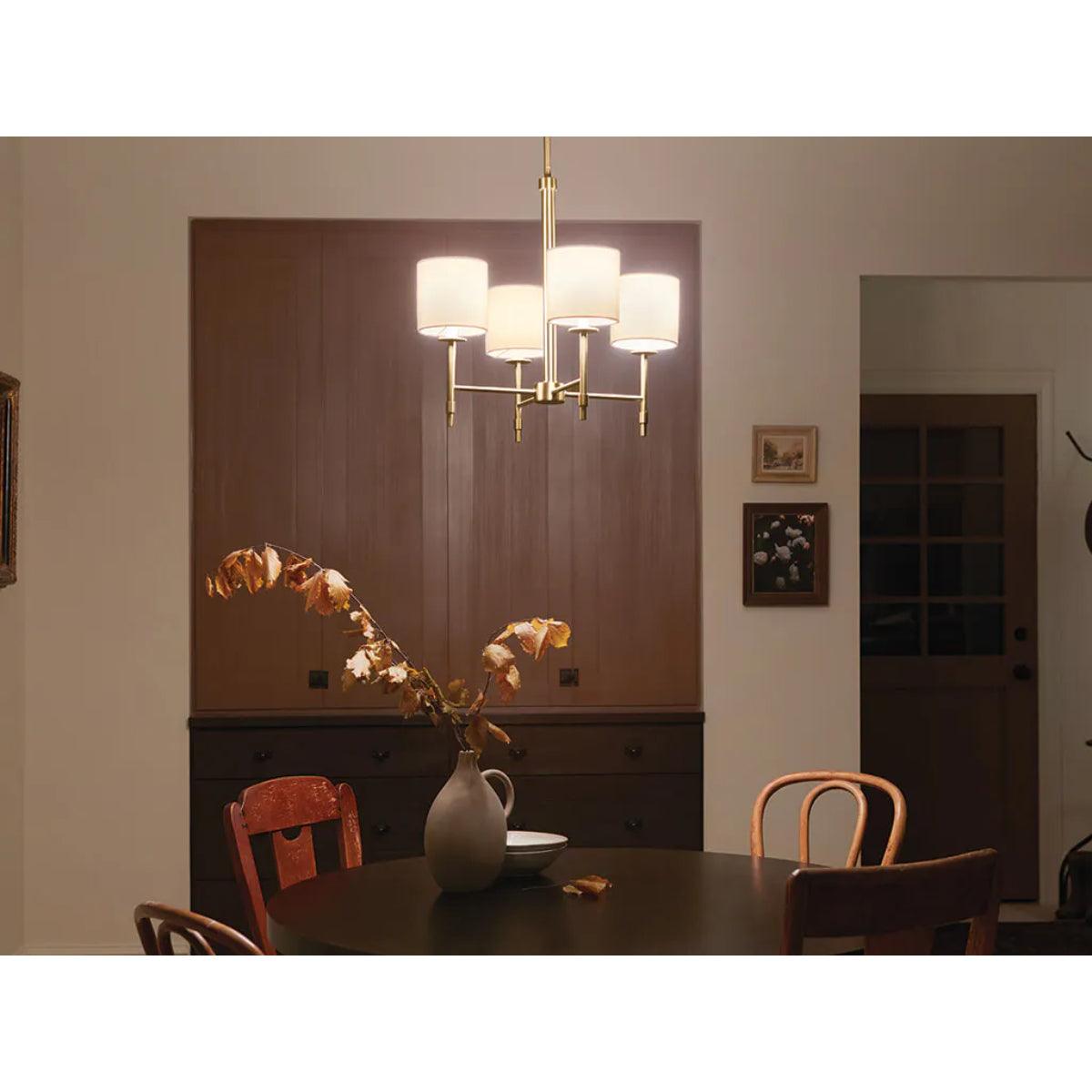 Ali 20" 4-Light Chandelier with Fabric Drum Shade, Brushed Natural Brass Finish - Bees Lighting
