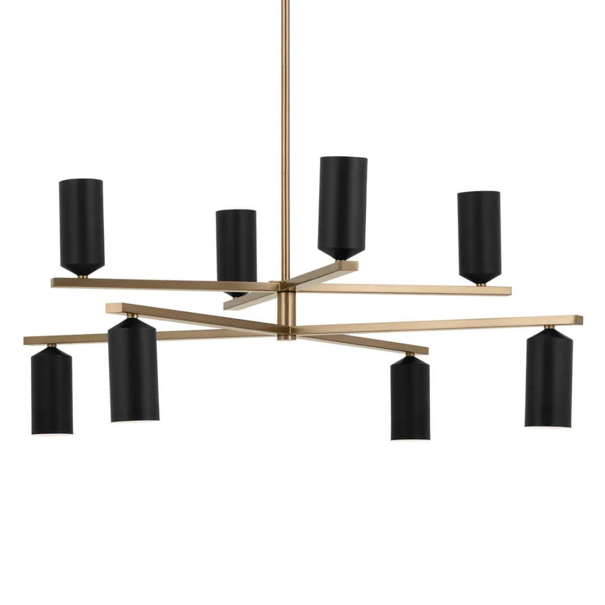 Gala 36" 8-Light Chandelier Multi-Tier with Metal cylinder shade, Champagne bronze and black Finish - Bees Lighting