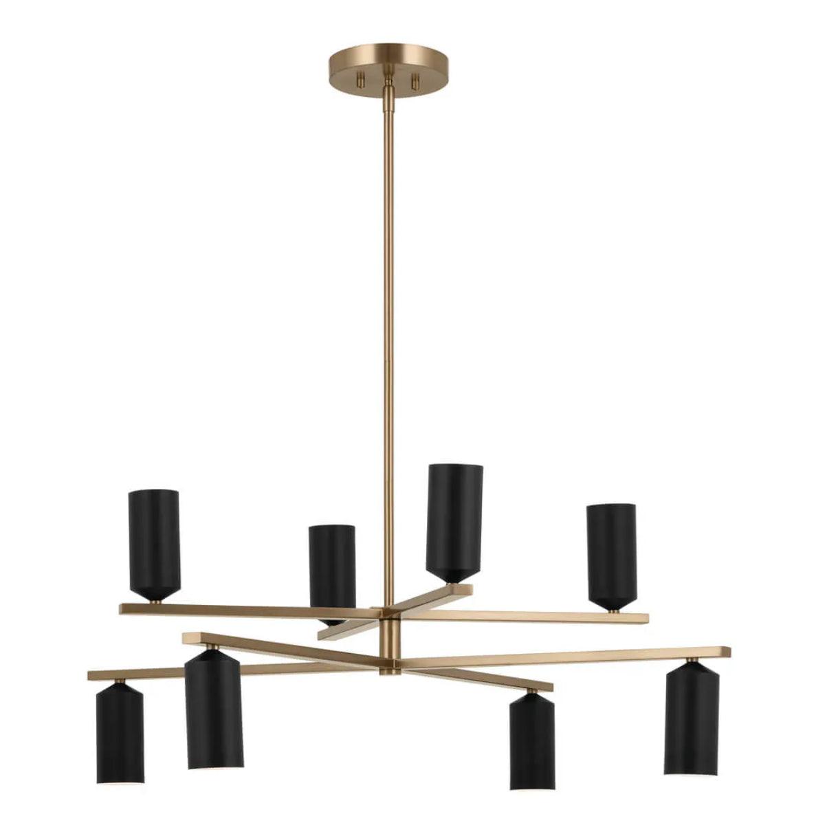 Gala 36" 8-Light Chandelier Multi-Tier with Metal cylinder shade, Champagne bronze and black Finish - Bees Lighting