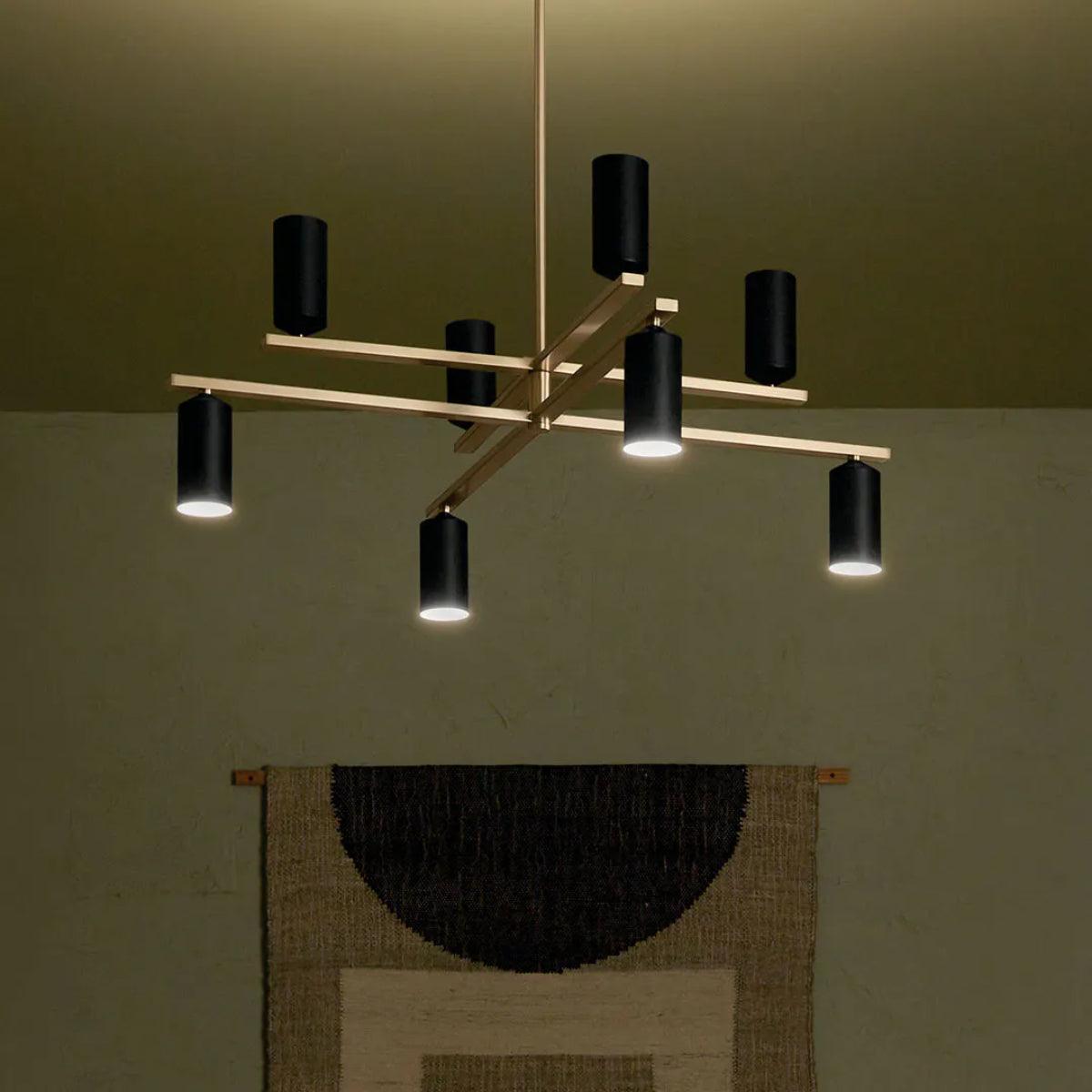 Gala 36" 8-Light Chandelier Multi-Tier with Metal cylinder shade, Champagne bronze and black Finish - Bees Lighting
