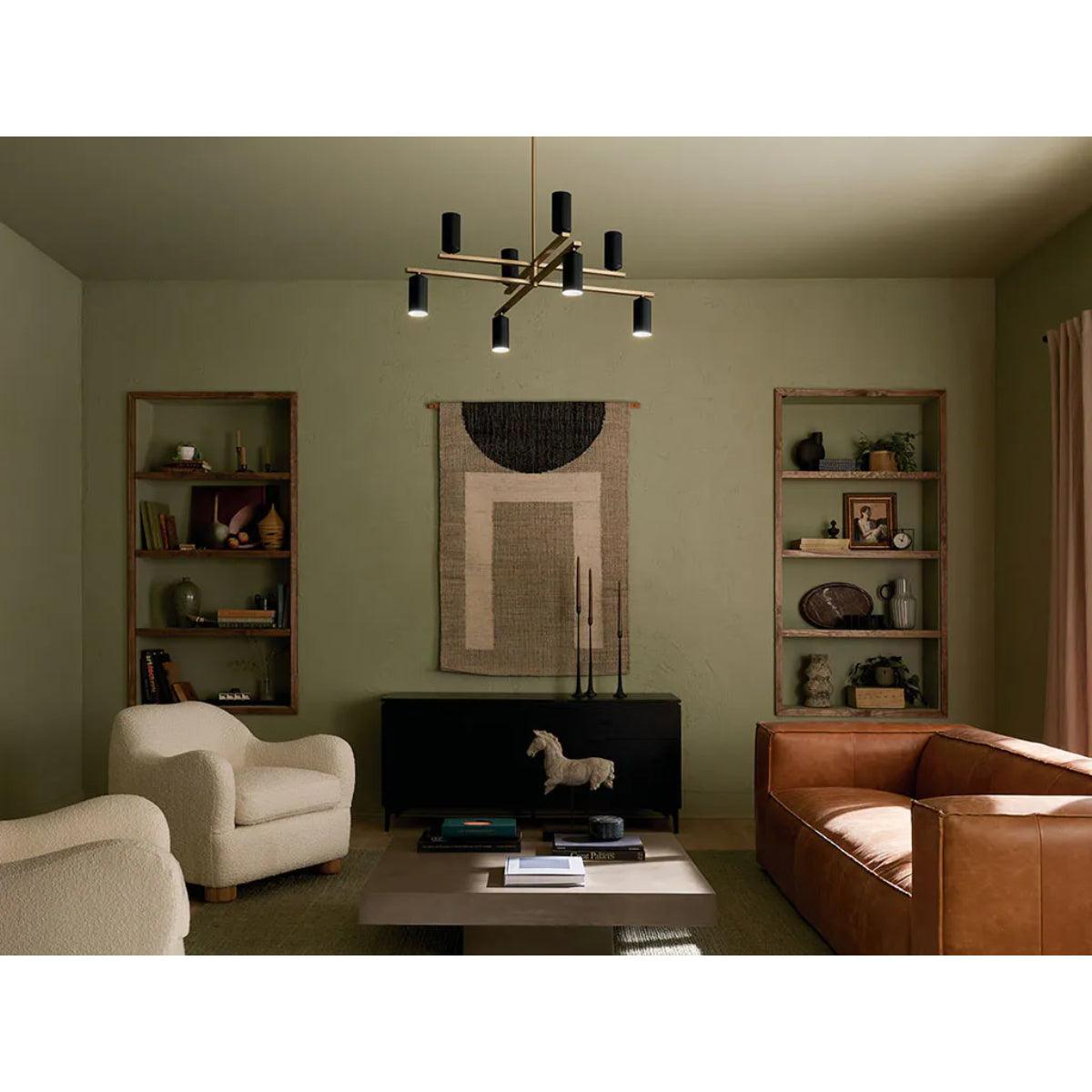 Gala 36" 8-Light Chandelier Multi-Tier with Metal cylinder shade, Champagne bronze and black Finish - Bees Lighting