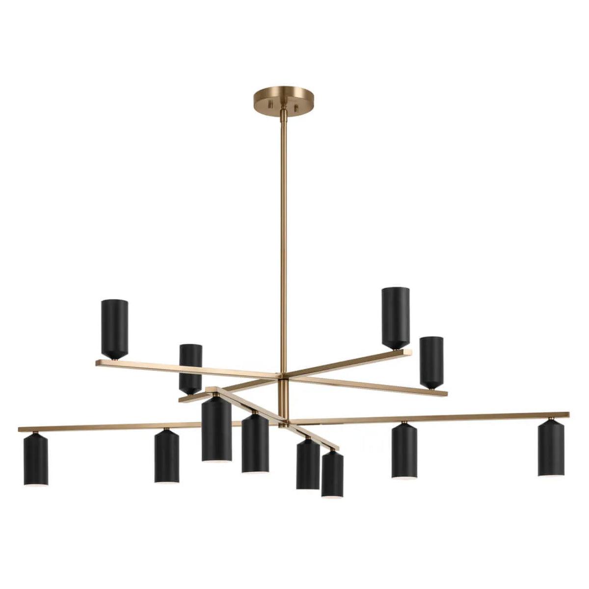 Gala 56" 12-Light Chandelier Multi-Tier with Metal cylinder shade, Champagne bronze and black Finish - Bees Lighting