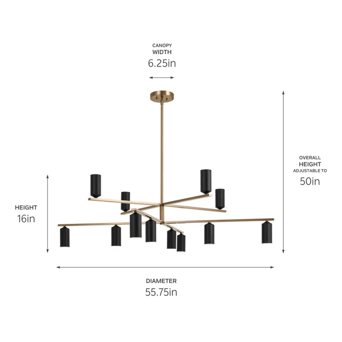 Gala 56" 12-Light Chandelier Multi-Tier with Metal cylinder shade, Champagne bronze and black Finish - Bees Lighting