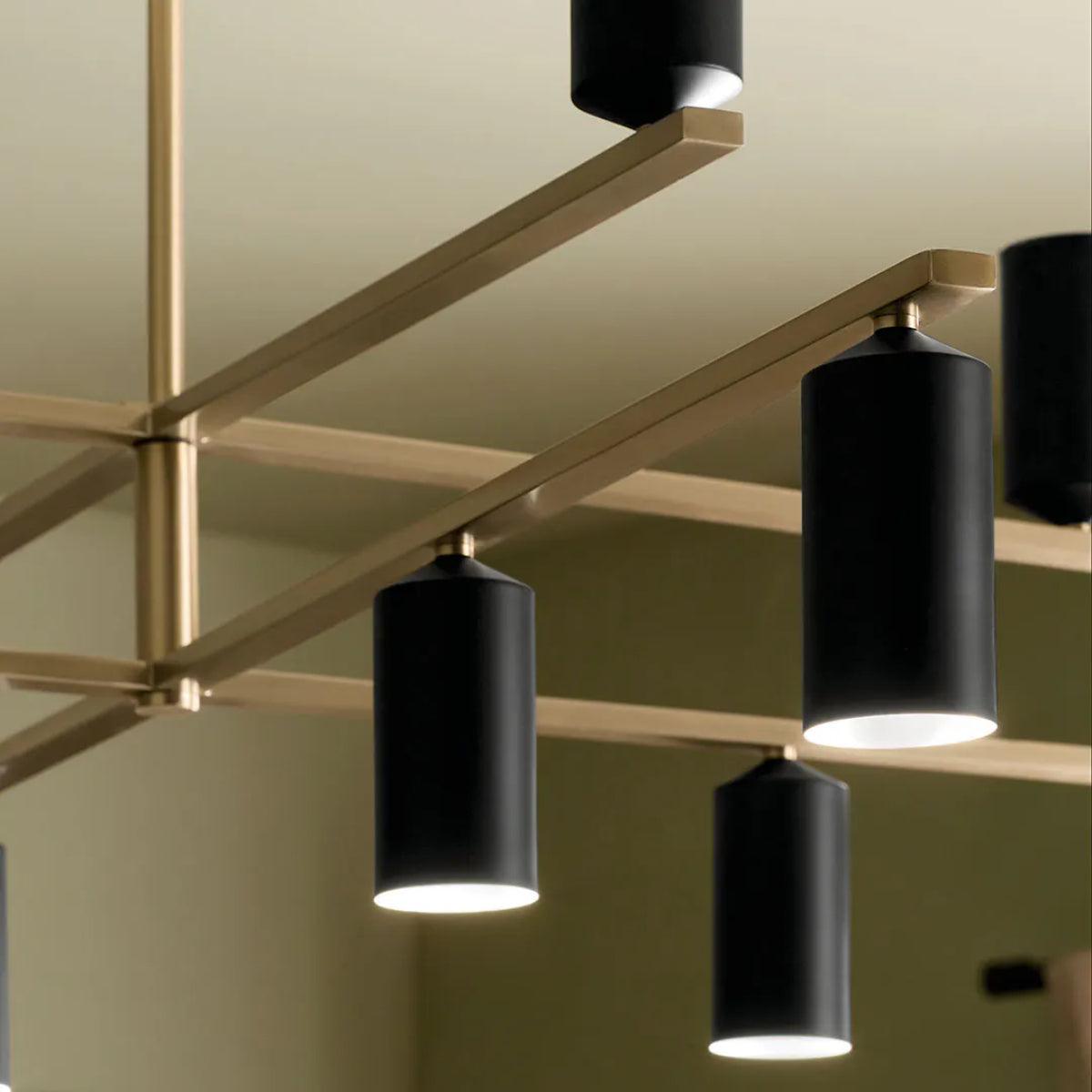 Gala 56" 12-Light Chandelier Multi-Tier with Metal cylinder shade, Champagne bronze and black Finish - Bees Lighting