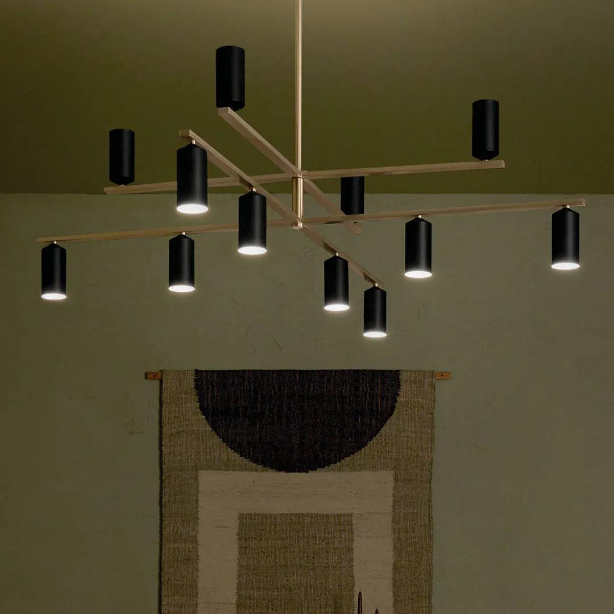 Gala 56" 12-Light Chandelier Multi-Tier with Metal cylinder shade, Champagne bronze and black Finish - Bees Lighting