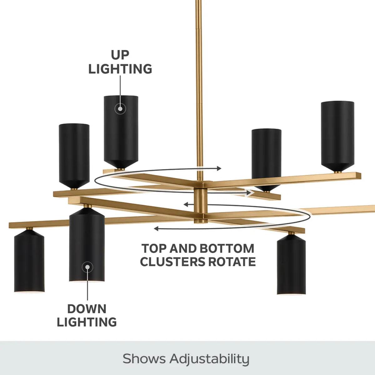 Gala 56" 12-Light Chandelier Multi-Tier with Metal cylinder shade, Champagne bronze and black Finish - Bees Lighting