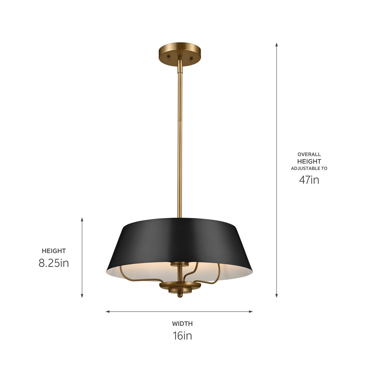 Luella 16 in. 3 Lights Convertible Pendant/Semi Flush Mount Light Black finish - Bees Lighting