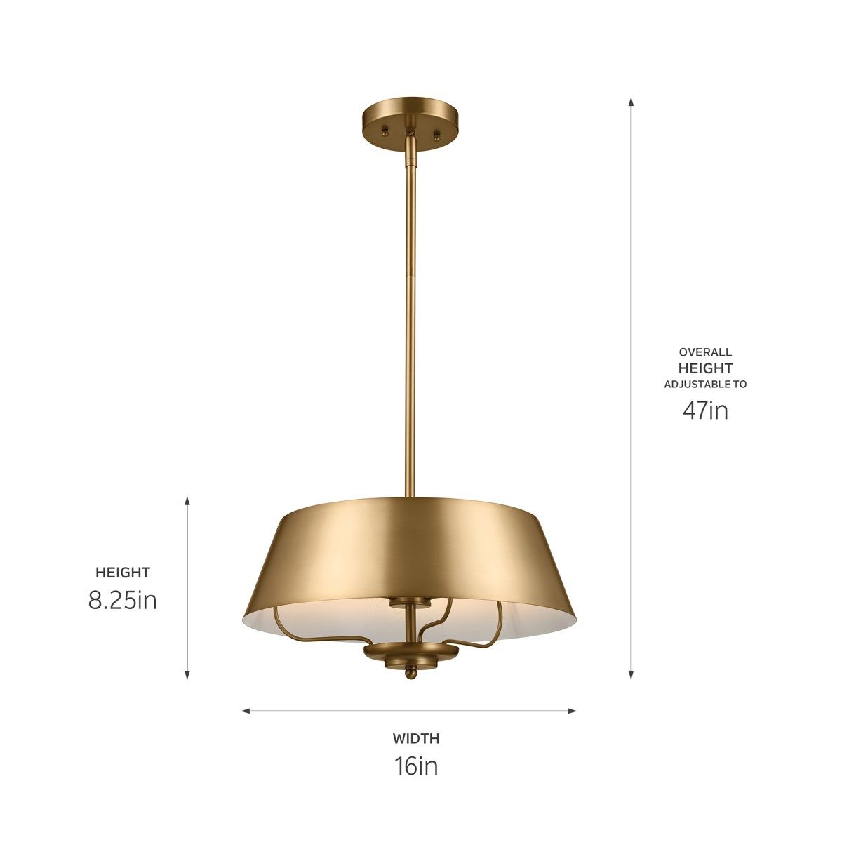 Luella 16 in. 3 Lights Convertible Pendant/Semi Flush Mount Light Brushed Brass finish - Bees Lighting