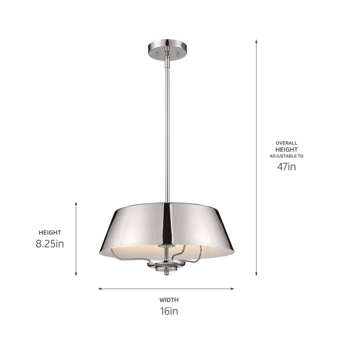 Luella 16 in. 3 Lights Convertible Pendant/Semi Flush Mount Light Polished Nickel finish - Bees Lighting
