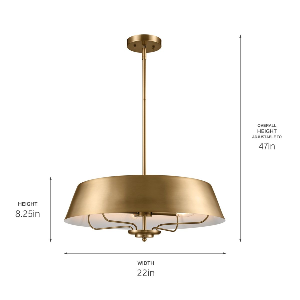 Luella 22 in. 4 Lights Convertible Pendant/Semi Flush Mount Light Brushed Brass finish - Bees Lighting
