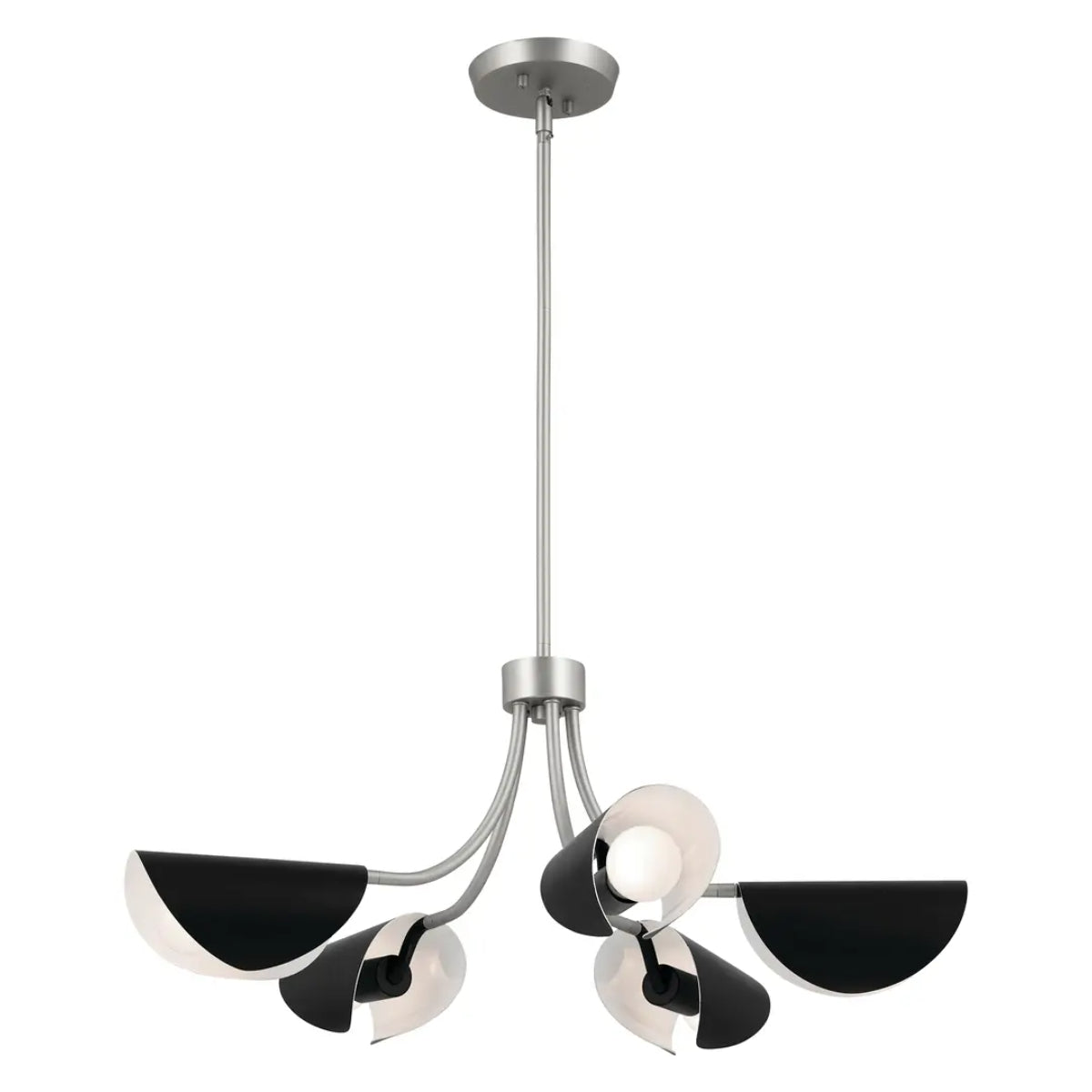 Arcus 29 in. 5 Lights Chandelier/Semi-flush Satin Nickel Finish with Black shade - Bees Lighting
