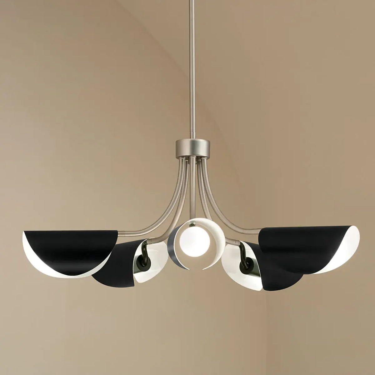 Arcus 29 in. 5 Lights Chandelier/Semi-flush Satin Nickel Finish with Black shade - Bees Lighting