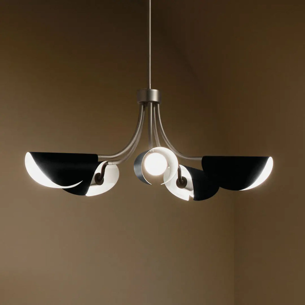 Arcus 29 in. 5 Lights Chandelier/Semi-flush Satin Nickel Finish with Black shade - Bees Lighting