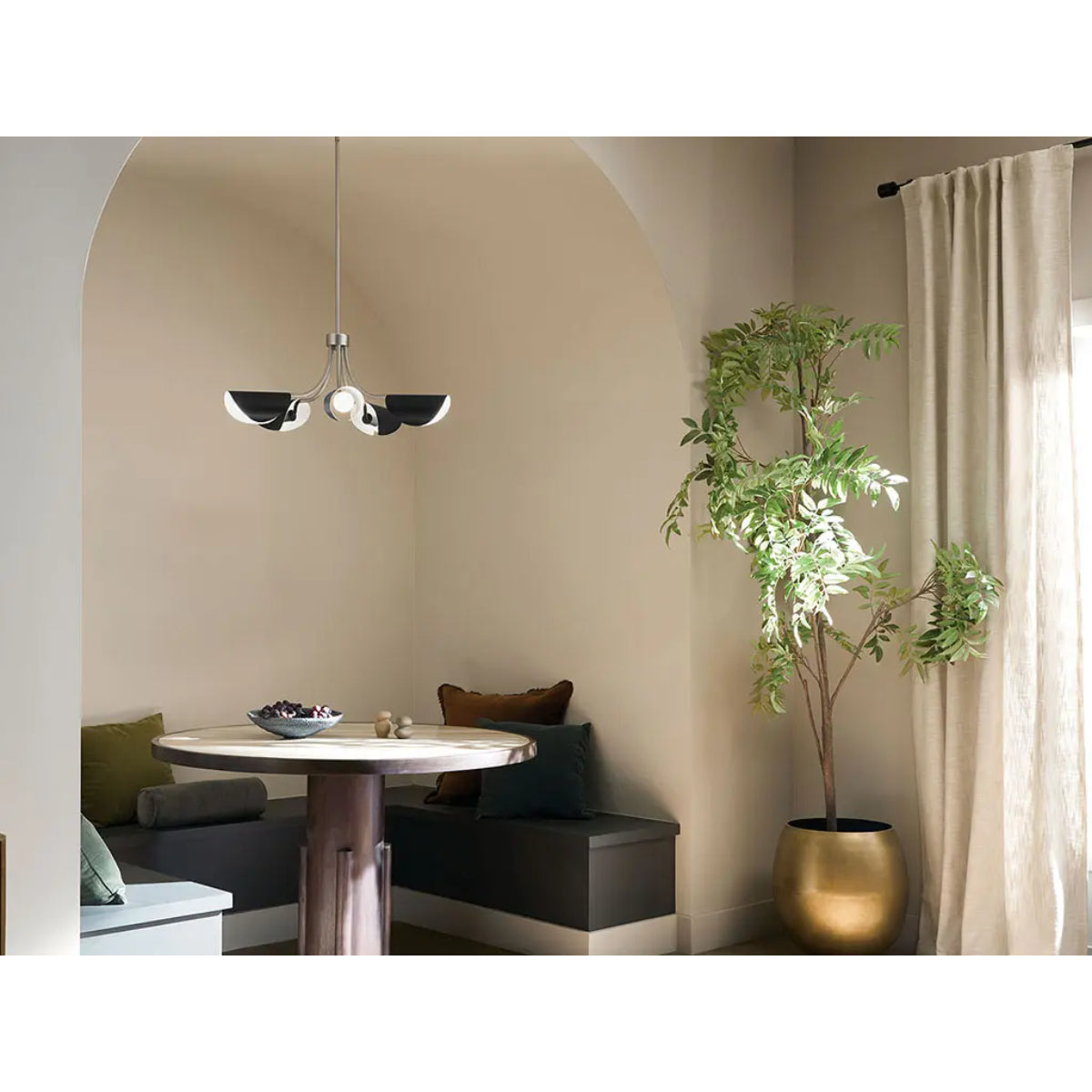 Arcus 29 in. 5 Lights Chandelier/Semi-flush Satin Nickel Finish with Black shade - Bees Lighting