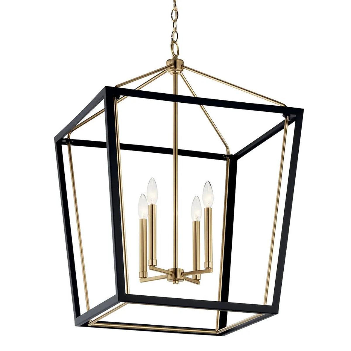 Delvin 32" 4-Light Pendant Light with Clear Glass, Black and champagne bronze Finish - Bees Lighting