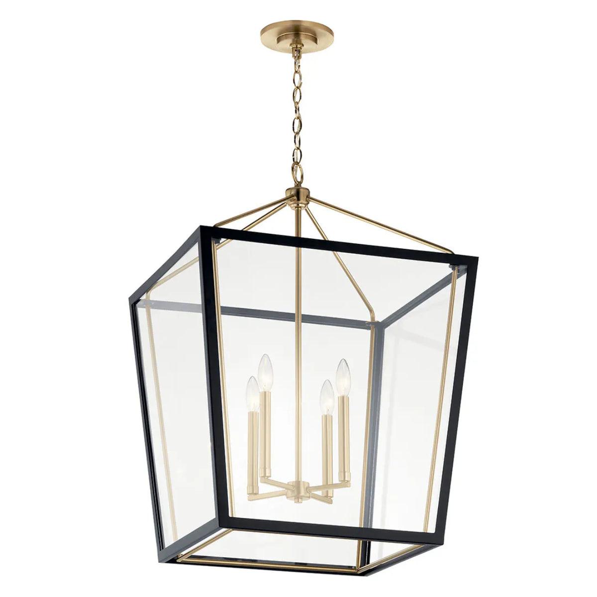 Delvin 32" 4-Light Pendant Light with Clear Glass, Black and champagne bronze Finish - Bees Lighting