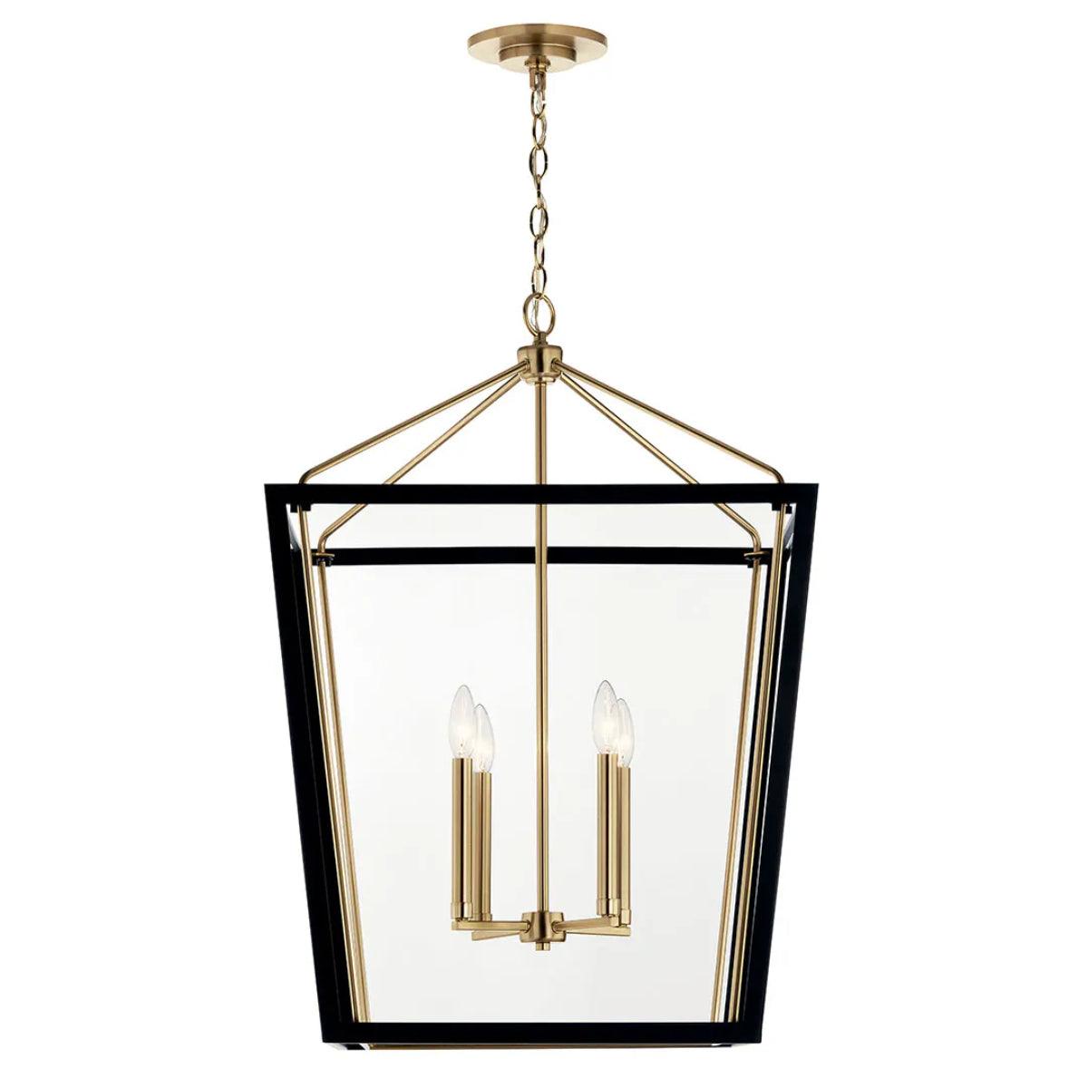 Delvin 32" 4-Light Pendant Light with Clear Glass, Black and champagne bronze Finish - Bees Lighting
